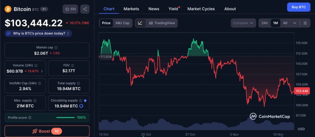 Bitcoin Wave 3 monthly price chart showing BTC consolidation above $100,000 and building momentum toward the next breakout.
