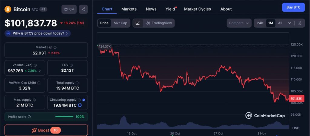 Bitcoin forecast chart showing BTC price movement and performance over the past month