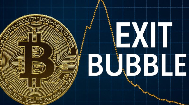 Bitcoin sell-off: a tilted gold Bitcoin coin with red descending candlesticks, a muted blue consolidation line, a pixelated whale silhouette and anonymous investors against a dark navy background with subtle dot-com motifs.