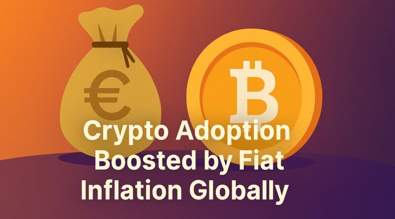 Crypto Adoption: Illustration showing a centered stablecoin icon, smartphone wallet, merchant stall accepting crypto, and fading banknotes over a subtle world map highlighting Bolivia; Venezuela; Argentina; Turkey; Iran; Nigeria.