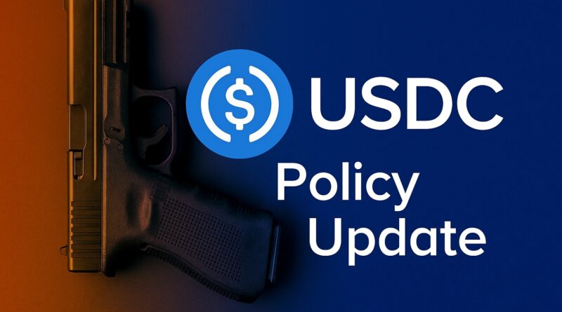 USDC policy shows a handgun beside the USDC logo with the words Policy Update against contrasting orange and blue background