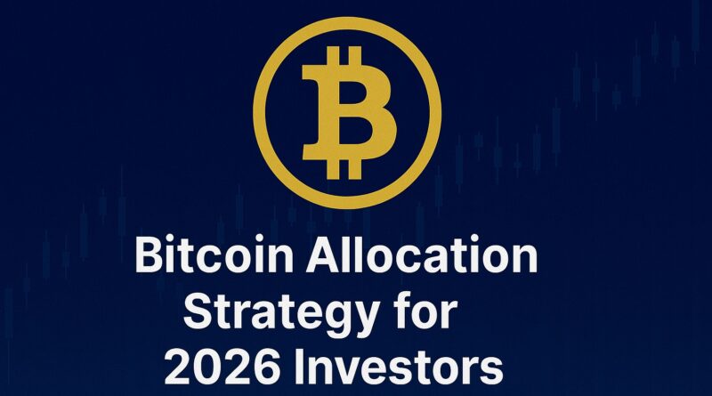 Bitcoin Allocation 1–3% recommendation visualized by a central gold Bitcoin coin, stylized bar and pie charts, and an institutional backdrop.