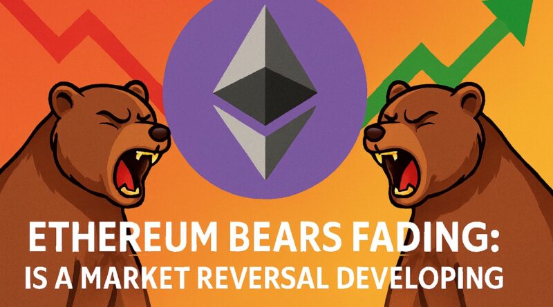 Ethereum Bears fading as whales and spot buyers push back, centered Ethereum logo with weakening bear silhouette left and bullish whale and upward arrow right, 3,200 price tag faintly visible in the background