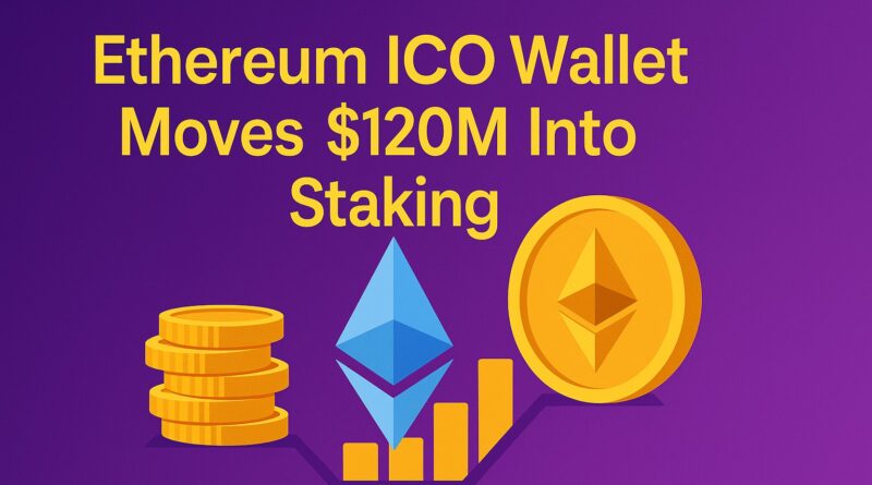 Ethereum ICO Wallet secure dashboard showing token icons, transaction graph, and padlock overlay.