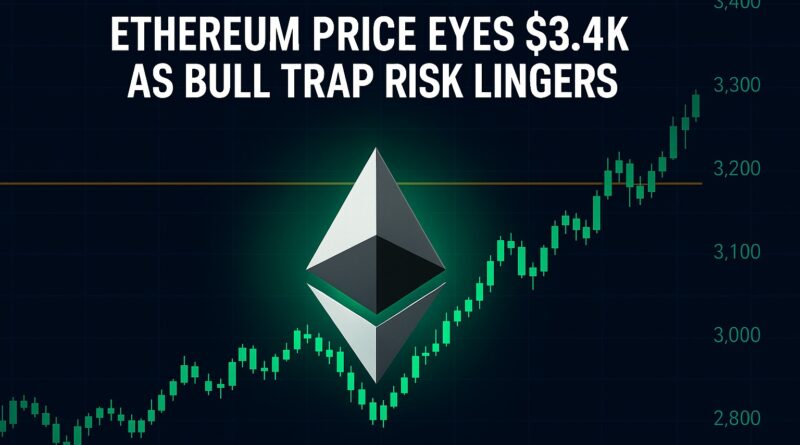 Ethereum Price: featured image showing a 3D Ethereum coin, ascending candlestick chart toward $3.4K, highlighted supply zone $3,370–$3,660, muted volume bars, OBV line, and an exchange outflow icon.