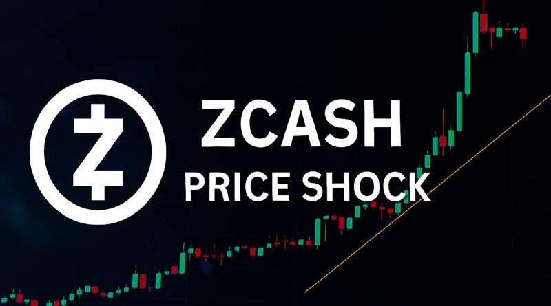 Zcash Price Shock - centered candlestick chart showing a sharp bullish rally and consolidation above an upward trendline with a stylized gold ZEC coin, resistance $511 and support $430 labeled, accumulation icons showing withdrawals from exchanges to wallets, teal trendline and volume bars on a dark navy background