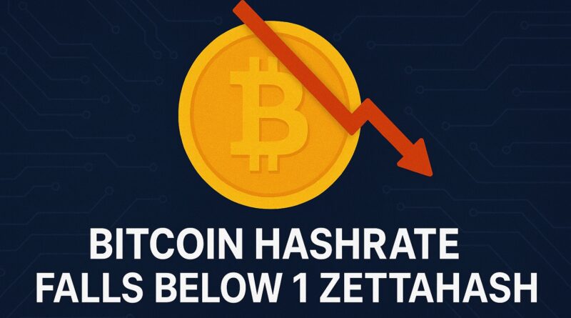 Bitcoin Hashrate falls below 1 zettahash, showing a downward trend in mining activity and network power