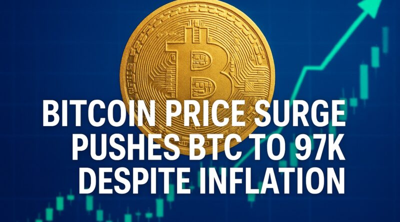 Bitcoin price surge pushes BTC to $97K despite inflation, with golden coin and rising chart