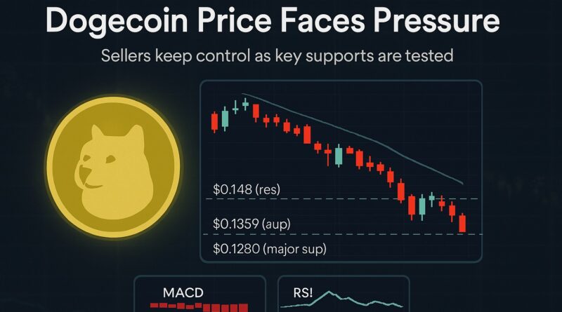 Dogecoin Price chart showing bearish momentum, key support zones, and indicators