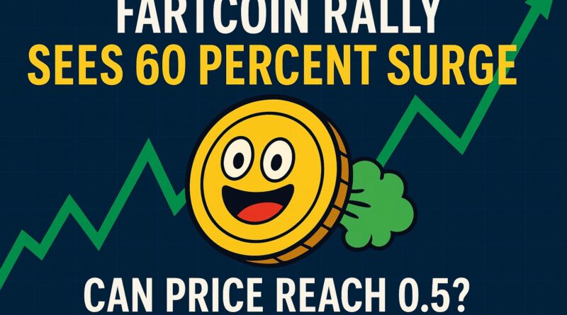 Fartcoin Rally: 60% surge headline over a dark gradient with a cartoon Fartcoin, upward green chart, 0.45 resistance and dotted path to 0.5.