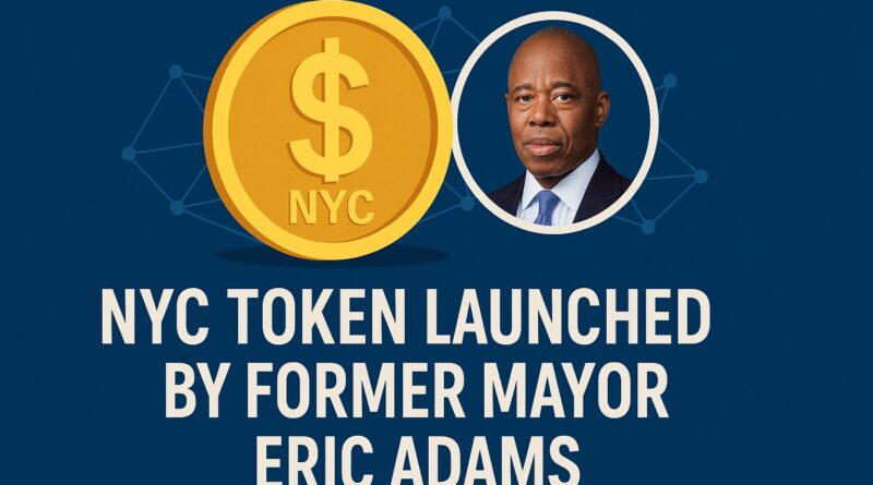 NYC Token launch image featuring Eric Adams and blockchain-themed visuals