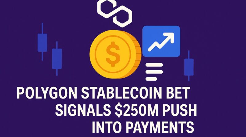 Polygon Stablecoin Bet featured image showing $250M push into payments with fintech icons and headline centered