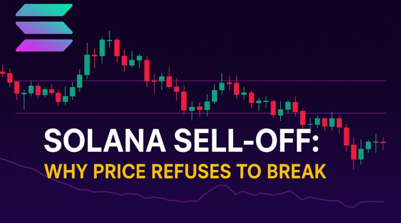 Solana Sell-off visual showing price range compression, whale distribution, and buyer absorption dynamics