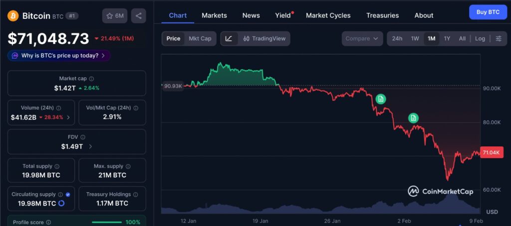 Bitcoin Bear Market one month BTC price chart showing short-term volatility and range-bound movement