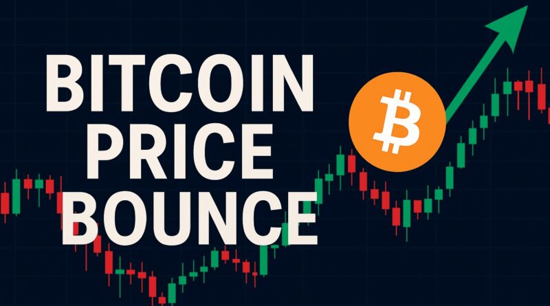 Bitcoin Price Bounce visual with rising chart and Bitcoin logo centered