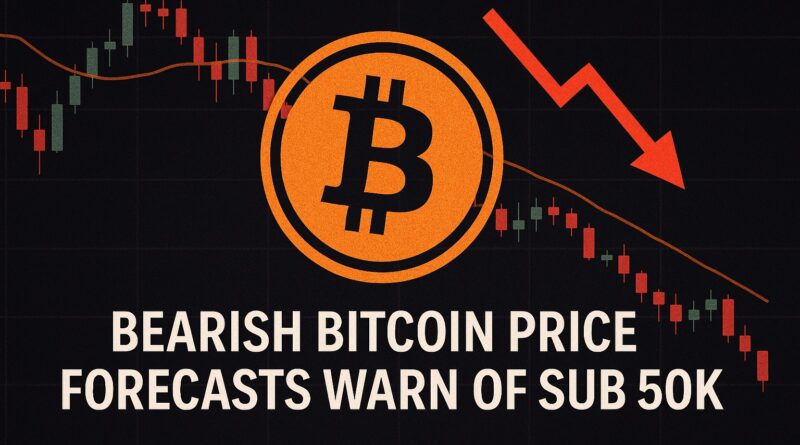 Bitcoin price forecasts signal sub 50K risk with bearish chart and downward arrow