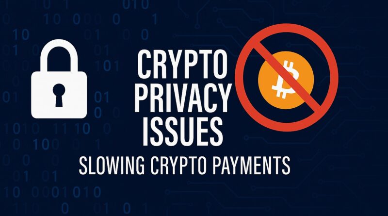 Crypto Privacy Issues slowing crypto payments with padlock and Bitcoin icons