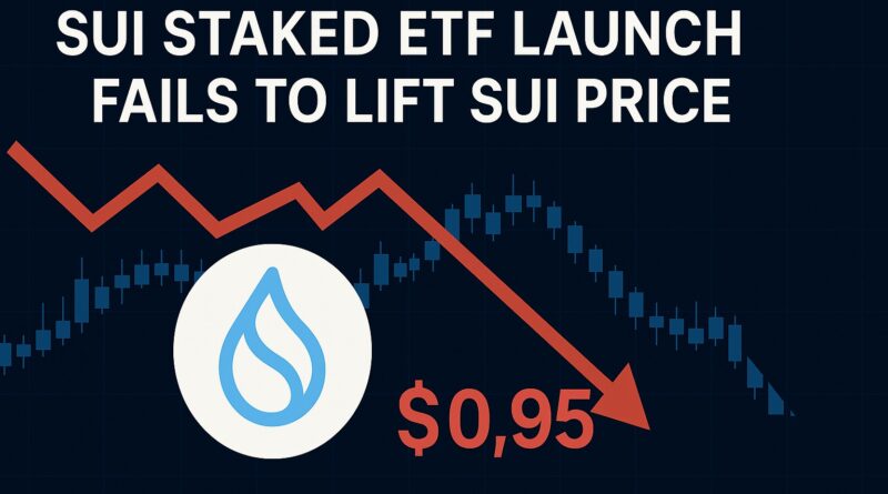 SUI Staked ETF graphic showing price decline and institutional launch