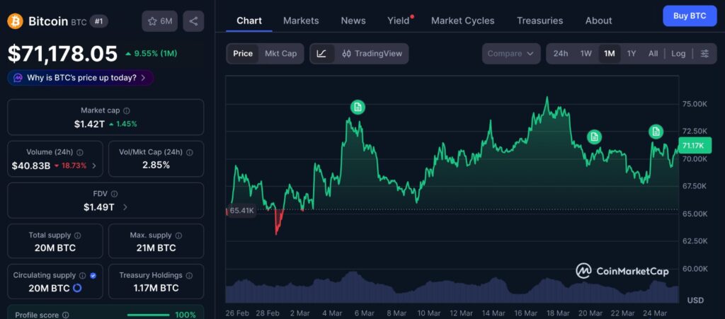Bitcoin Price Outlook showing BTC 1-month price chart with recent volatility and consolidation zones