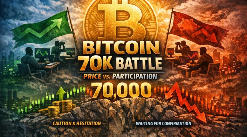 Bitcoin 70K Battle featured image showing price vs. participation theme
