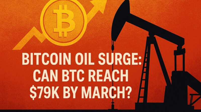 Bitcoin Oil Surge headline with Bitcoin symbol and oil pumpjack illustration
