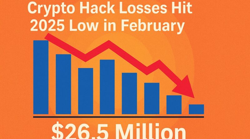Crypto Hack Losses visualized with February 2026 decline, showing $26.5 million in stolen funds and downward trend in exploit activity
