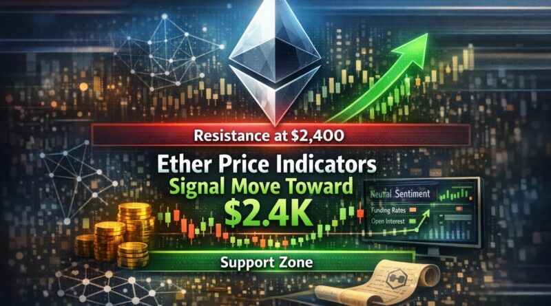 Ether Price Indicators signal move toward $2.4K with Ethereum logo and market levels