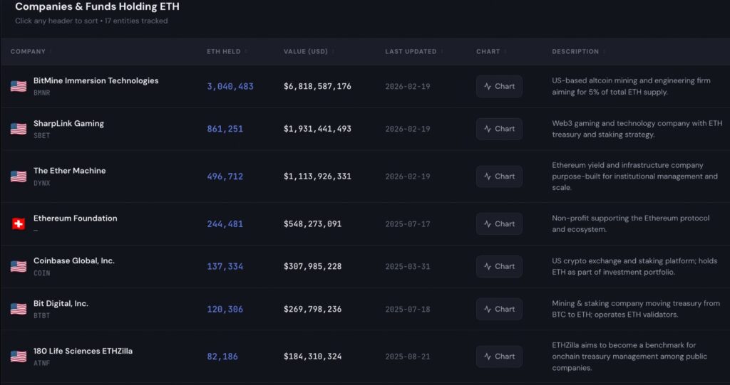 Ethereum Foundation Sale context showing companies and funds holding ETH, highlighting BitMine Immersion Technologies as one of the largest corporate Ether holders.