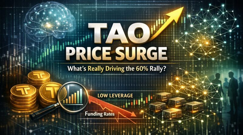 TAO Price Surge crypto rally visual with tokens, charts, and subnet growth