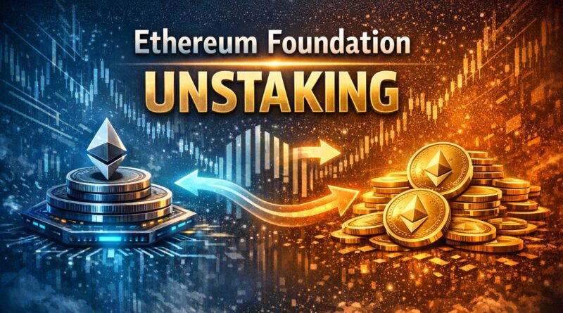 Ethereum Unstaking visual showing Ethereum Foundation shifting from staked to liquid ETH, symbolizing capital flexibility and liquidity transition