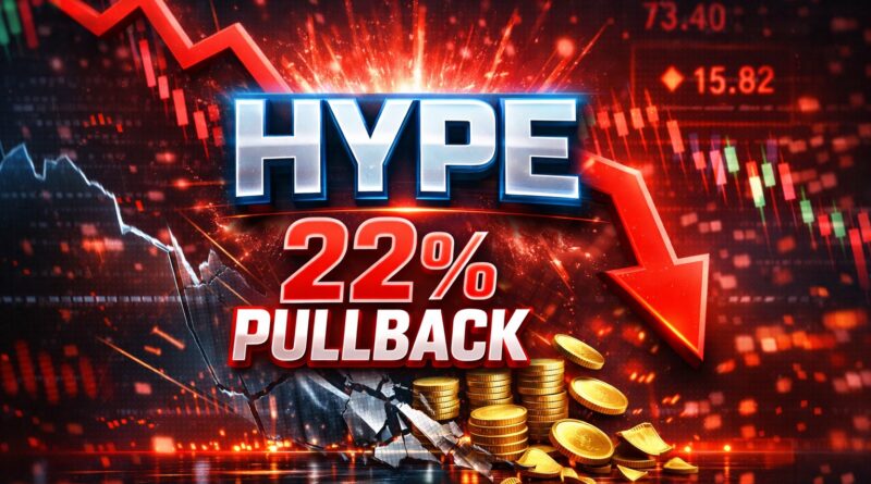 HYPE spot demand illustration showing the Hyperliquid token testing support near the $50–$54 zone, with red downward arrows, candlestick charts, and gold coins symbolizing market pressure and buyer absorption.