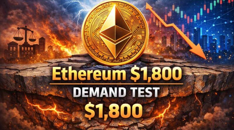 Ethereum tokenization demand test featured image showing a glowing Ethereum coin above cracked fiery ground with centered text “Ethereum $1,800 Demand Test.”